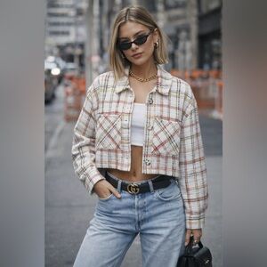 Riley & Rae Tweed Plaid Jacket White Multicolor - Size Medium